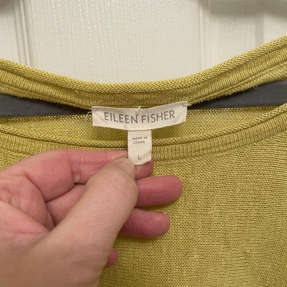 EILEEN FISHER 100% Linen 3/4 Sleeve Top Large Yellow Bateau Neck - Picture 3 of 6